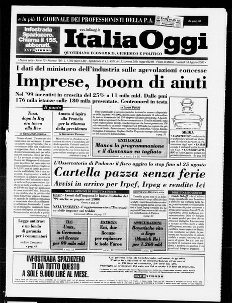 Italia oggi : quotidiano di economia finanza e politica